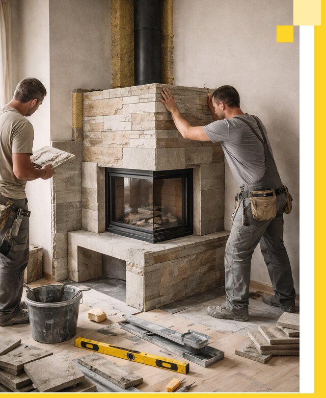 Угловые камины под ключ проект, монтаж и отделка в Феодосии