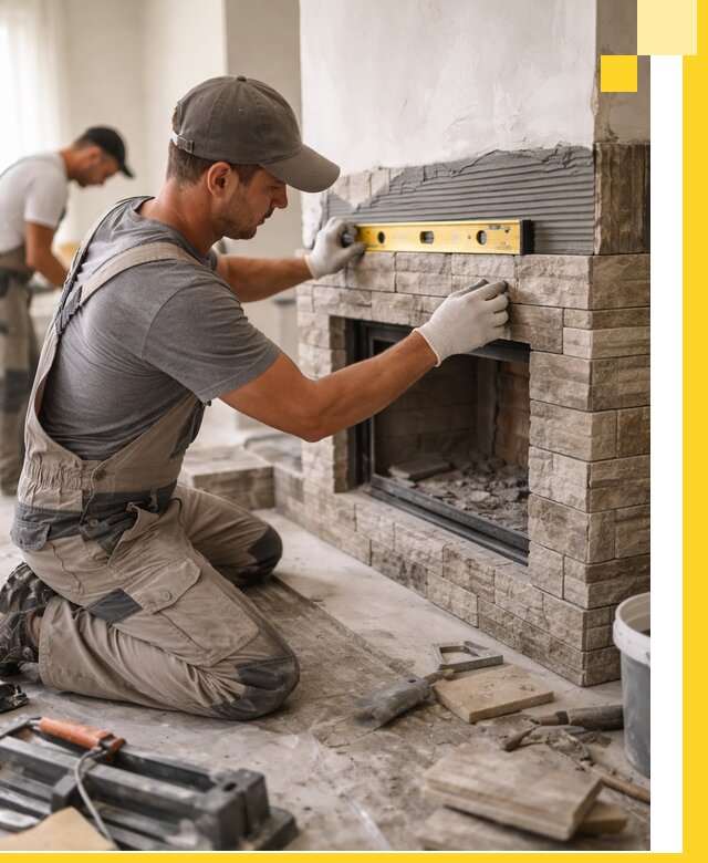 Облицовка каминов в Феодосии, монтаж и отделка натуральным камнем