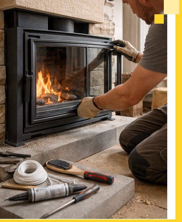 Производство, монтаж и доставка каминов со стеклом в Феодосии