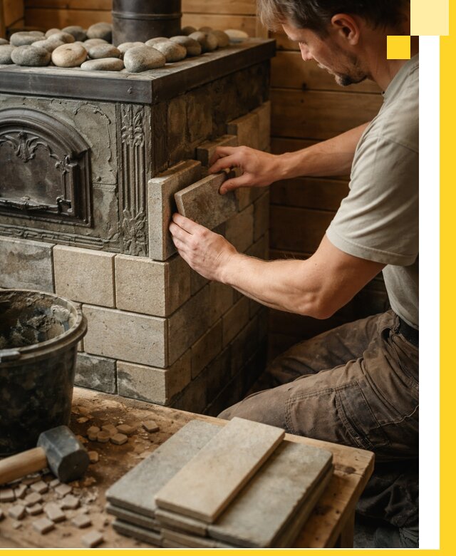 Облицовка банных печей в Феодосии профессиональная отделка