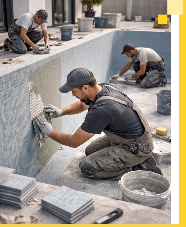 Облицовка бассейнов в Феодосии плитка мозаика гидроизоляция