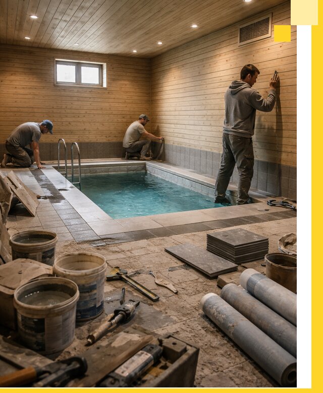 Строительство бани с бассейном и сауной под ключ в Феодосии