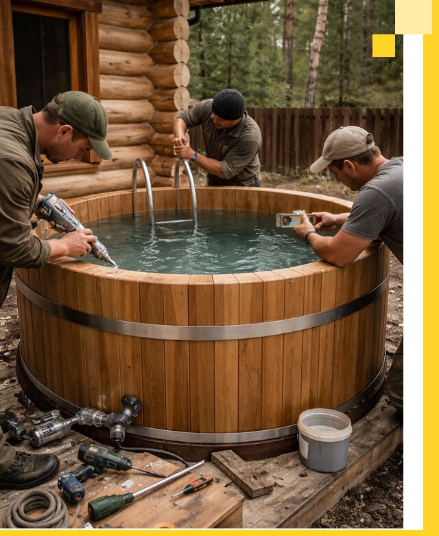 Строительство бань с купелью под ключ и отделкой в Феодосии