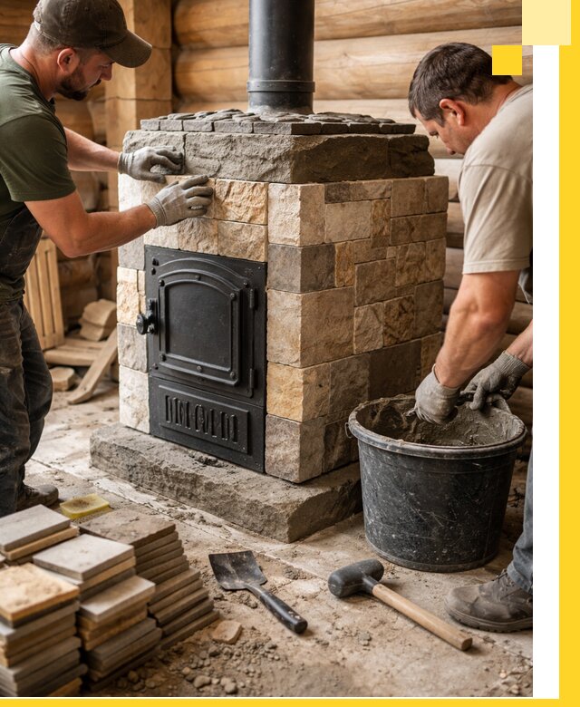 Облицовка банной печи под ключ в Феодосии: камень и плитка