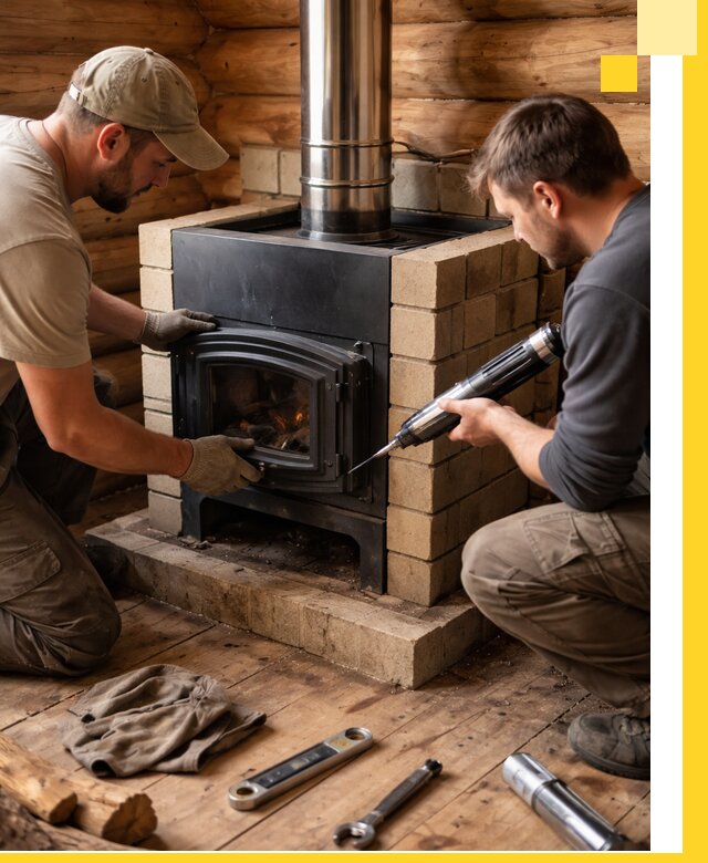 Монтаж и установка печи в бане под ключ с гарантией в Феодосии