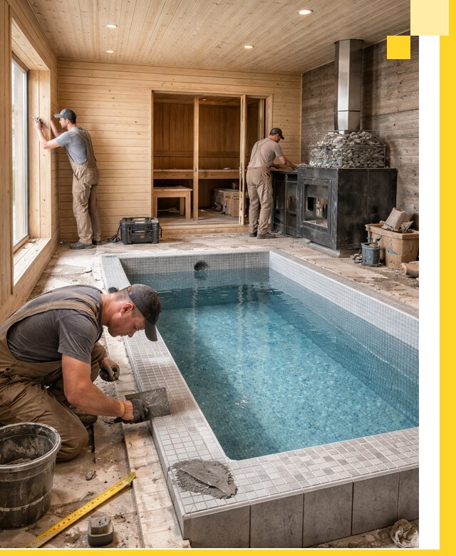 Проект бани с бассейном и сауной в Феодосии под ключ