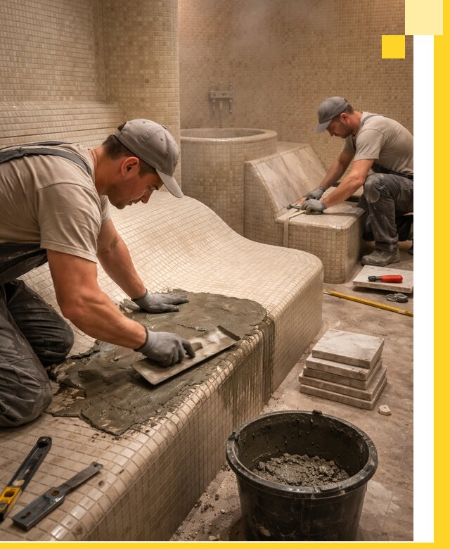 Лежаки для хамама под ключ в Феодосии, проект и монтаж