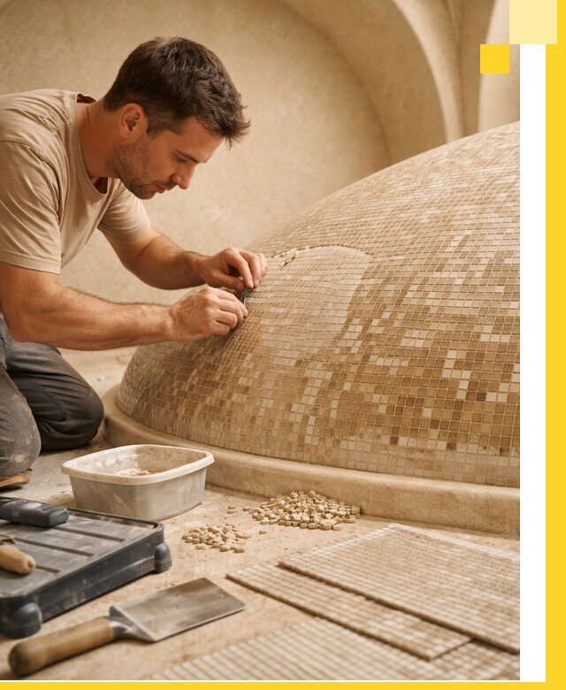 Профессиональная укладка мозаики для хамама под ключ в Феодосии