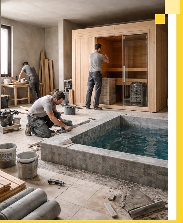 SPA зоны под ключ с бассейном сауной и печью в Феодосии